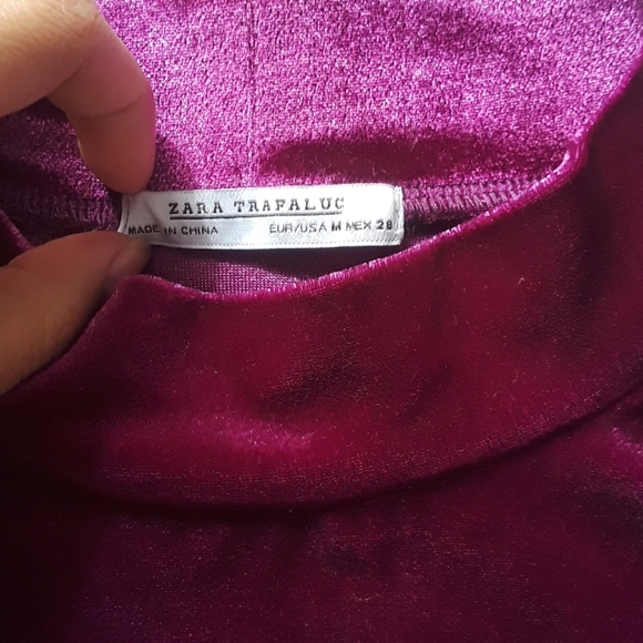 Velvet purple mock neck short sleeve top - Picture 3 of 3